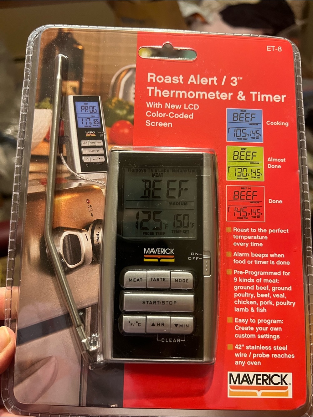 Maverick Roast Alert Thermometer & Timer - Chrome/Black-New in Package